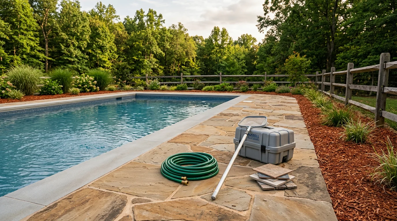 Russell Pools & Landscapes crew working on a residential construction project in Bedford, VA