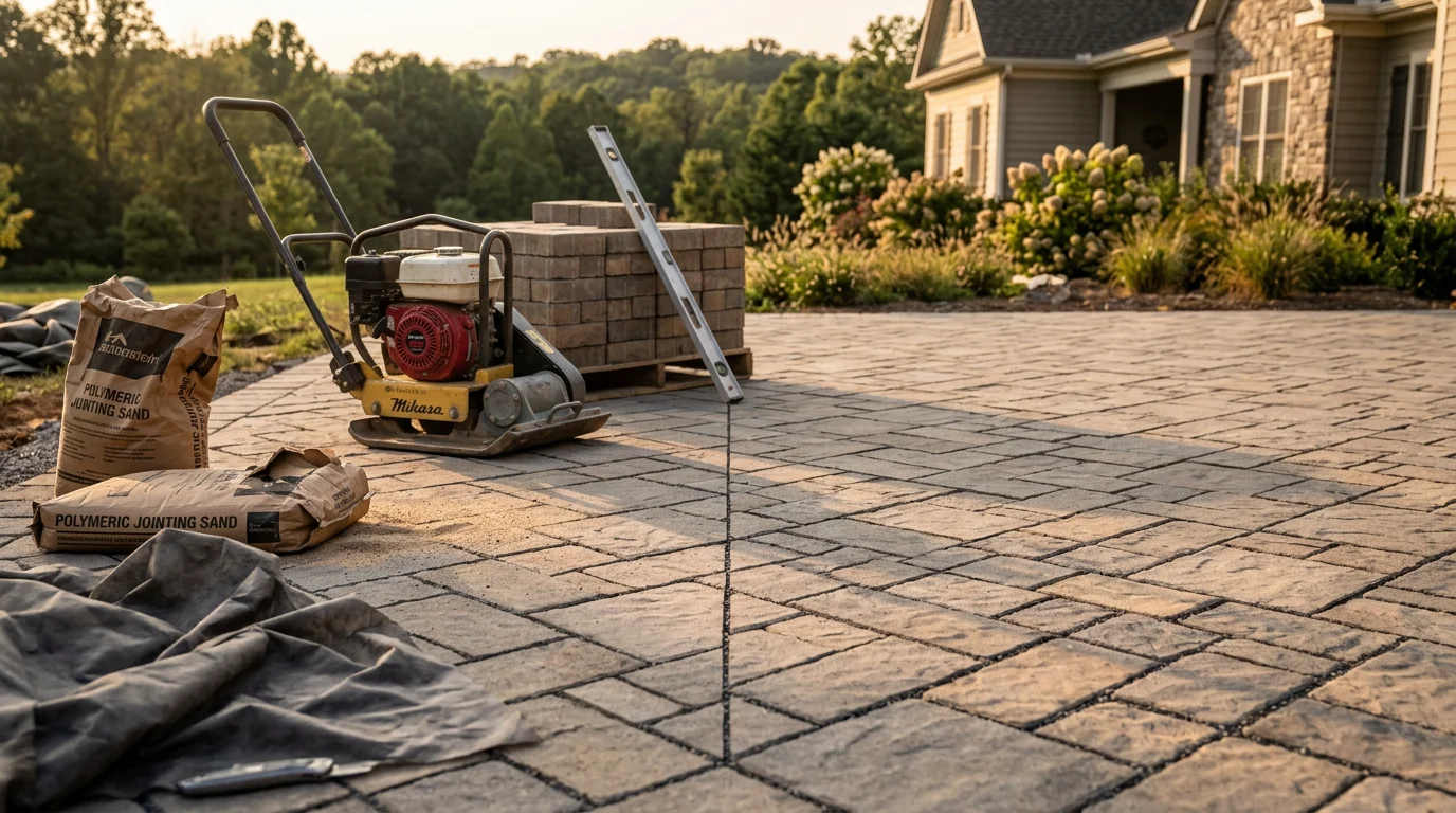 Paver patio installation in a residential backyard in Lynchburg, Virginia